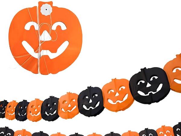 Guirlande décorative halloween citrouille/araignée papier long 3 mètres