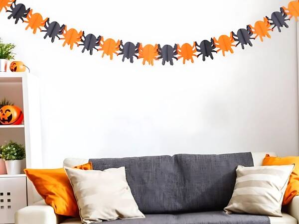 Guirlande décorative halloween citrouille/araignée papier long 3 mètres