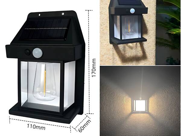 Lampe solaire avec capteur de mouvement crépusculaire 3 modes étanche 600lm