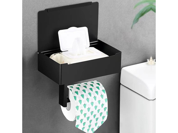 Porte-papier hygiénique avec étagère porte-mouchoirs loft noir wc