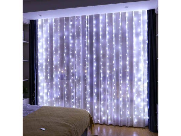 Rideau lumineux 300 led fenêtre intérieur guirlande couleur froide télécommande 3m