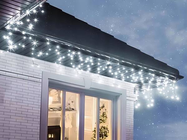 Rideau lumineux guirlande de noël décoration 300 led froid ip44