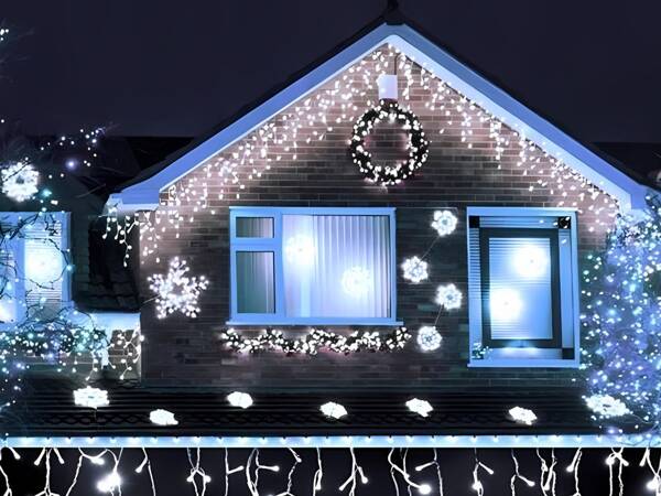 Rideau lumineux guirlande de noël décoration 300 led froid ip44