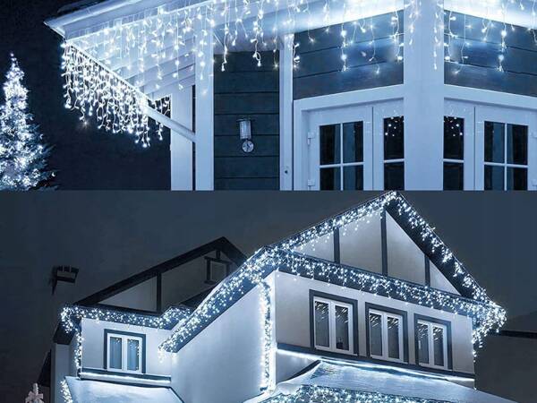 Rideau lumineux guirlande de noël décoration 300 led froid ip44