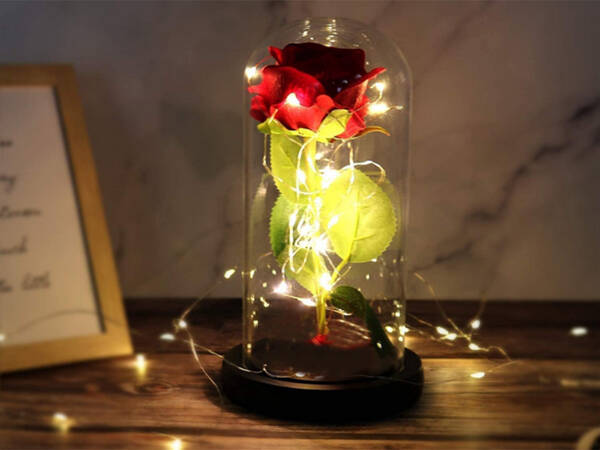 Rose éternelle en verre cadeau boîte lumineuse led