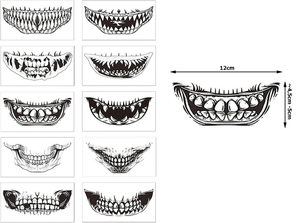 Tatouage halloween fausses dents réaliste lavable déguisement temporaire