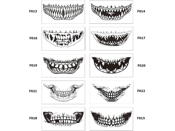 Tatouage halloween fausses dents réaliste lavable déguisement temporaire