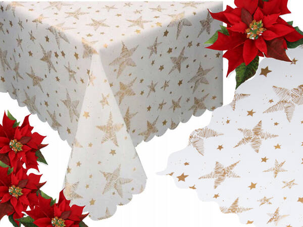 nappe de noël étoiles blanches flocons de neige 140x220cm