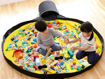 Bac à jouets blocs avec tapis sac organisateur bac à jouets avec couvercle poignées