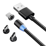 Cable de charge magnetique 3w1 micro typ-c usb lightning 1m