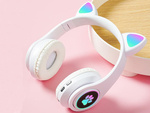 Casque sans fil bluetooth radio fm mp3 oreilles de chat retro-eclairage led