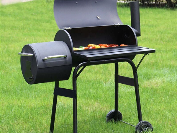 Gartengrill grosse holzkohle fass bbq smoker mit deckel rost regal räder