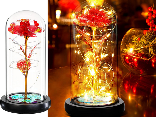 Immerwährende rose im glas geschenk führte rgb leuchtendes rotes glas für die gelegenheit