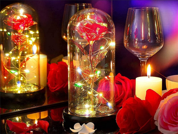 Immerwährende rose im glas geschenk führte rgb leuchtendes rotes glas für die gelegenheit