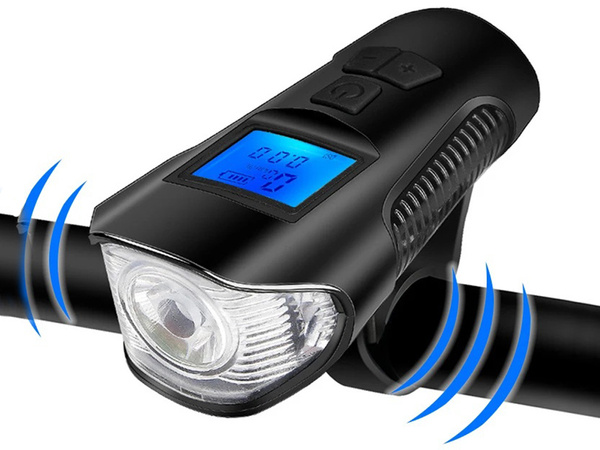 Vorne hinten led fahrrad lampe km zähler horn laute glocke 3in1