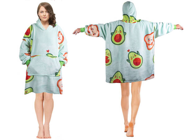 Warmes avocado-sweatshirt oversize-decke xxl 2in1 dickes kunstfell weich mit kapuze