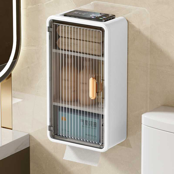 Estante de baño de pared colgante de 3 niveles con puerta y hueco para pañuelos