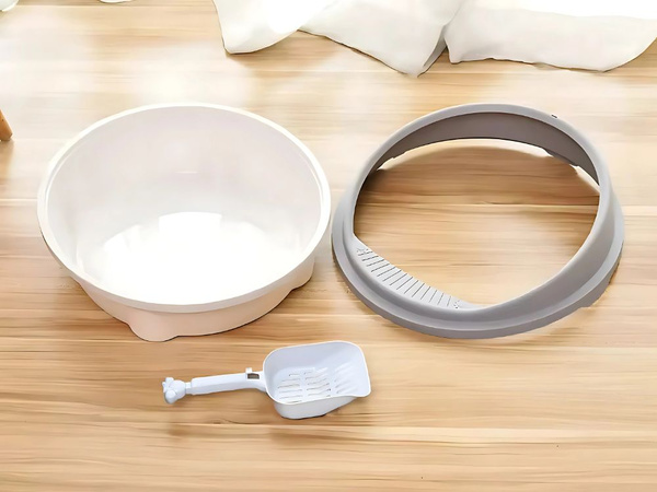 Bandeja sanitaria abierta grande y sólida con paleta y borde alto