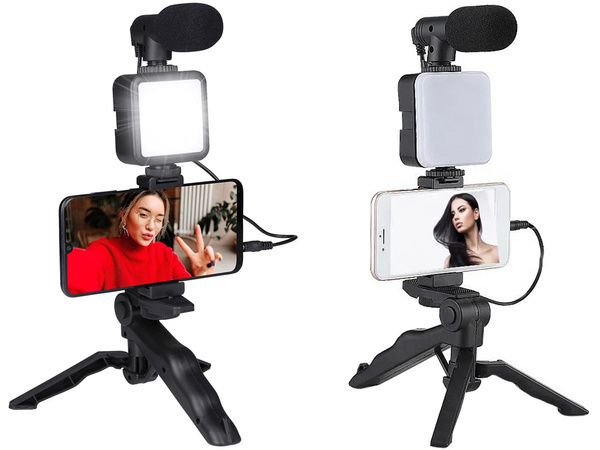 Kit vlogging trépied microphone support téléphone enregistrement vidéo