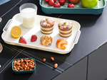 Plastic kitchen tray for serving breakfast, drinks, cakes and desserts