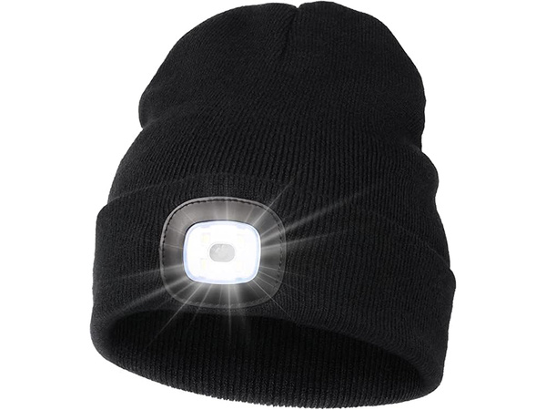 HERBST WINTER MÜTZE MIT LED TASCHENLAMPE SCHWARZ USB 3 LICHTMODI
