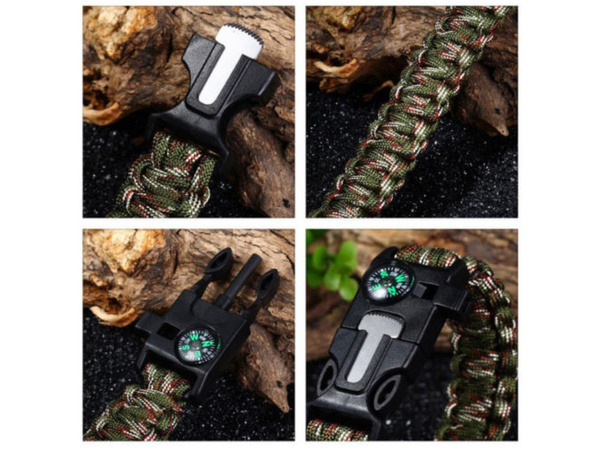 Bracelet survival wristband 5in1 compass flint rope knife paracord rope