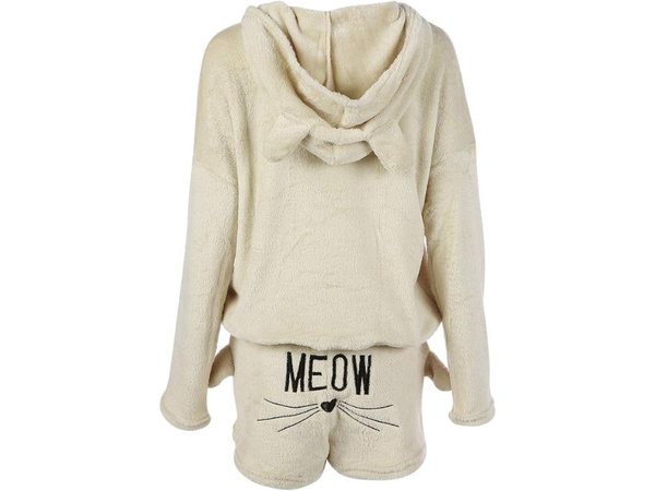 Pyjama deux pièces avec capuche pour femmes, doux et pelucheux, short m