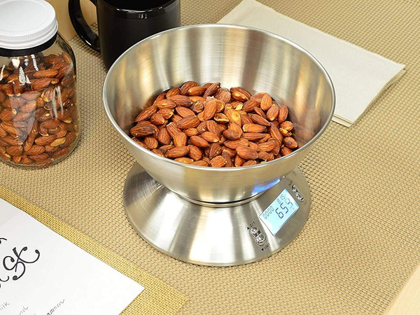 Электронные кухонные весы цифровые с чашей 5 кг lcd серебристый металл