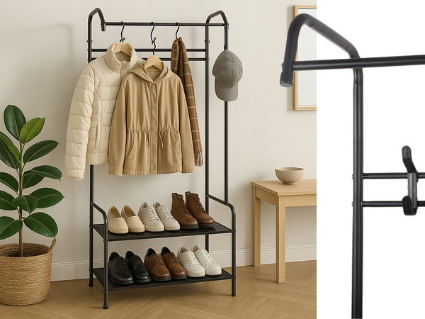 Standing clothes hanger for outerwear jackets shoes stand shelves