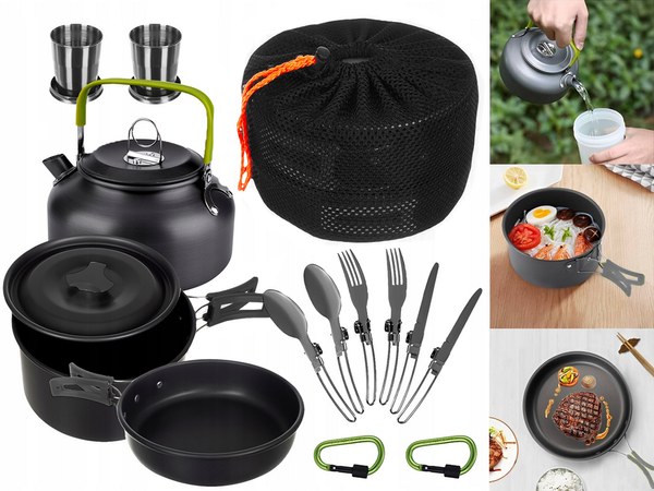 Komplet kuhinjske posode za kampiranje kemping kettle frying pan 18in1