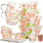 Set mit Schüsseln, Bechern, Tassen und Salatschüsseln aus Glas mit Blumenmuster, 6-teilig