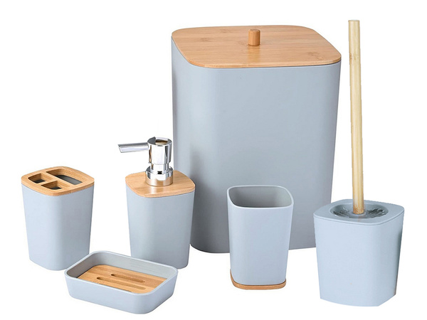 Bathroom set bathroom brush toilet soap dispenser bamboo bin 5