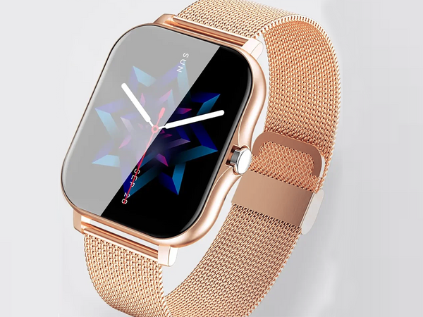 Montre connectée pour femme et homme, bracelet en caoutchouc, sport, Bluetooth, appels, dorée