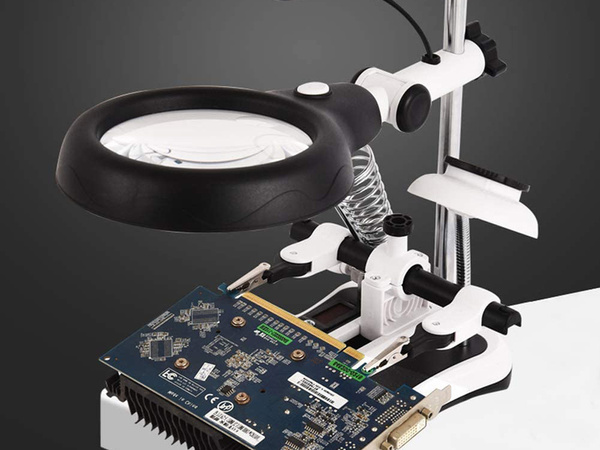 Third hand soldering kit magnifying glass holder led