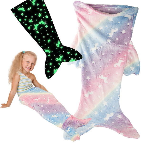 Mermaid tail blanket blanket sleeping bag warm luminous for girls soft horse