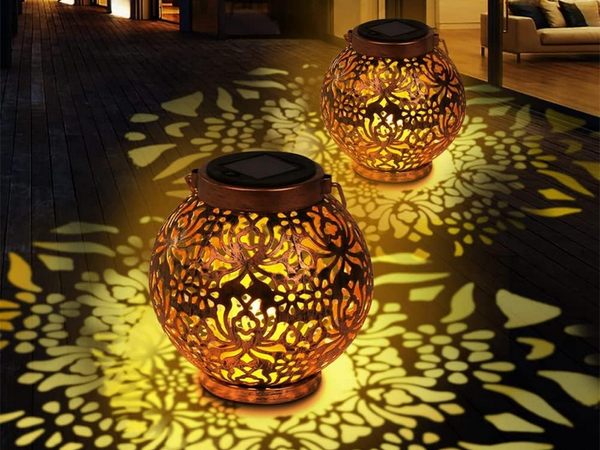 DEKORATIVNA SOLARNA LAMPION LED SOLARNA LAMPION ZLATA BAKRENA VISEČA