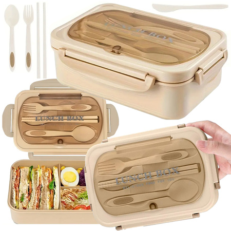 Lunchbox, Frühstücksbox, Behälter für Frühstück und Mittagessen mit Fächern, Besteck