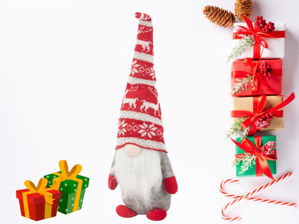 Christmas ghost серый гном с елочной бородой 48 см мягкий