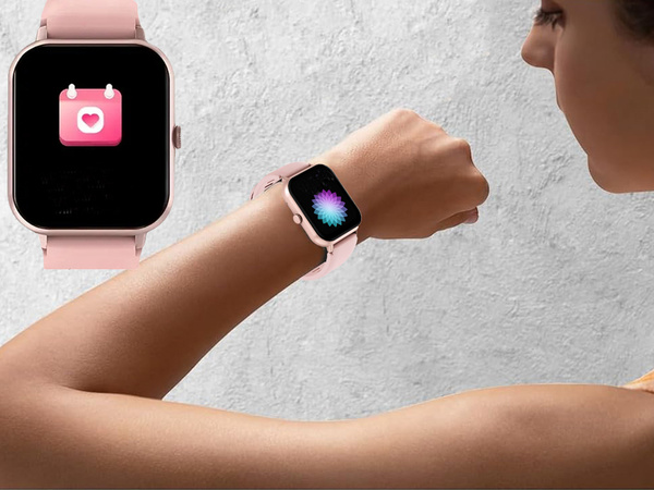 Smartwatch dámské hodinky pánské gumový řemínek sport bluetooth hovory růžové