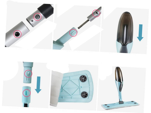 Pilnīgais mops ar sprayer rolling solid spray 3x microfibra pārklāpes