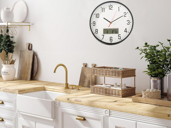 Falióra nagy csendes 30cm kerek mutató dátum hőmérséklet fa