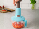 Hand chopper for vegetables, fruit and meat kitchen mixer with 2-in-1 stirrer