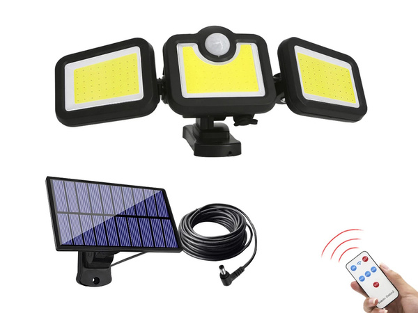 Lampe solaire avec capteur de mouvement crépusculaire 171 led panneau séparé jardin
