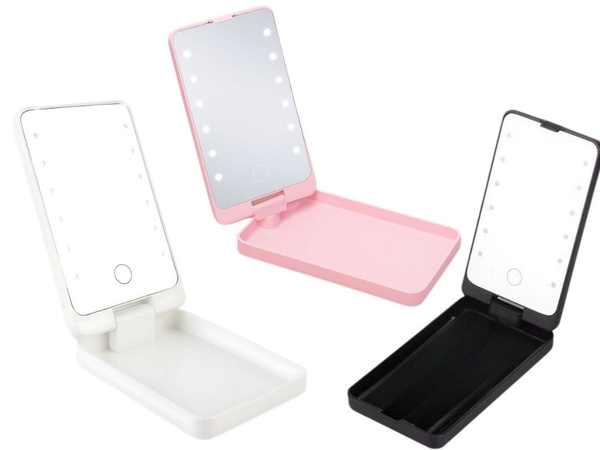 Espejo cosmético con iluminación led para maquillaje, plegable, de viaje