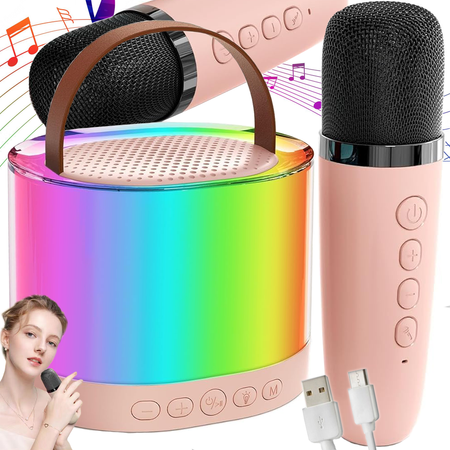 Kit karaoké 2x microphone sans fil enceinte bluetooth portable rgb