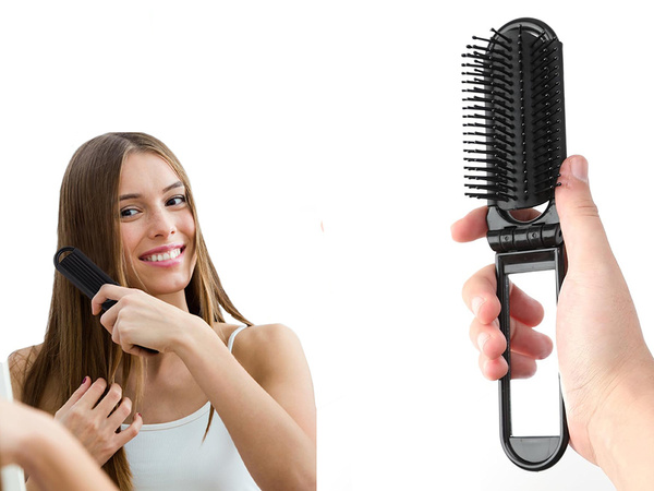 Hair brush folding mirror travel handy with mirror