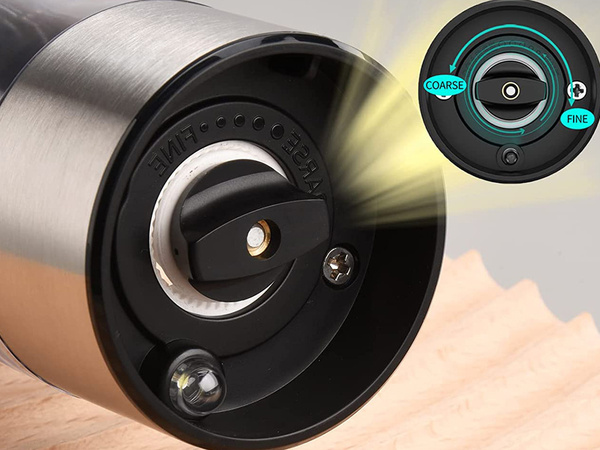 Elektrische salz- und pfeffermühle mit einstellbarem schärfegrad