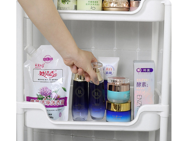 FÜRDŐSZOBA POLC KONYHASZEKRÉNY MOBIL KÖNYVESPOLC KEREKEKEN 3 SZINTES HORGOK