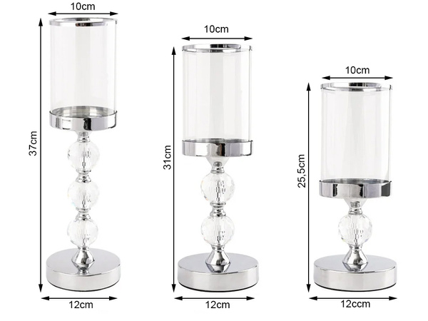 Svečniki glamur kovinski kristalni stekleni komplet krom 3 kosi