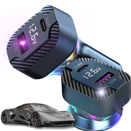 Ātrais auto lādētājs usb-c 30w un usb-a 15w cigarešu aizdedzinātāja ligzdai